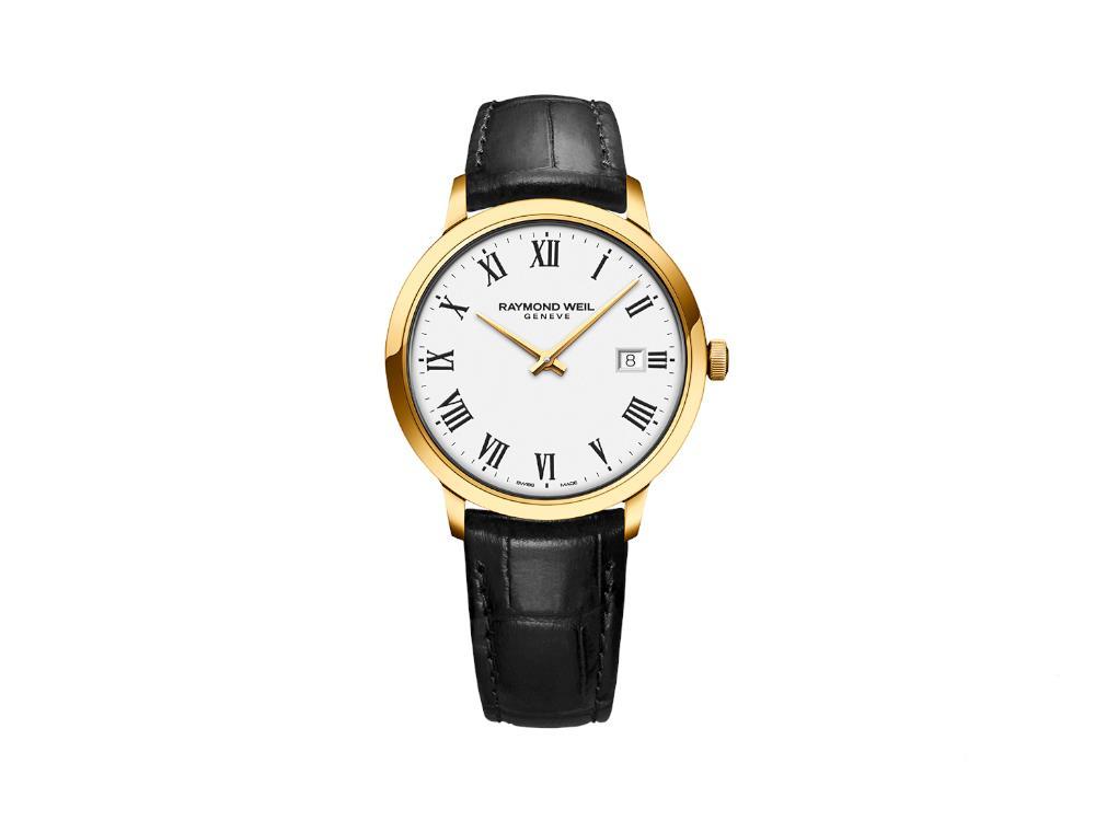 Reloj Raymond Weil Toccata, PVD Oro, Blanco, 39 mm, Piel, 5485-PC-00300