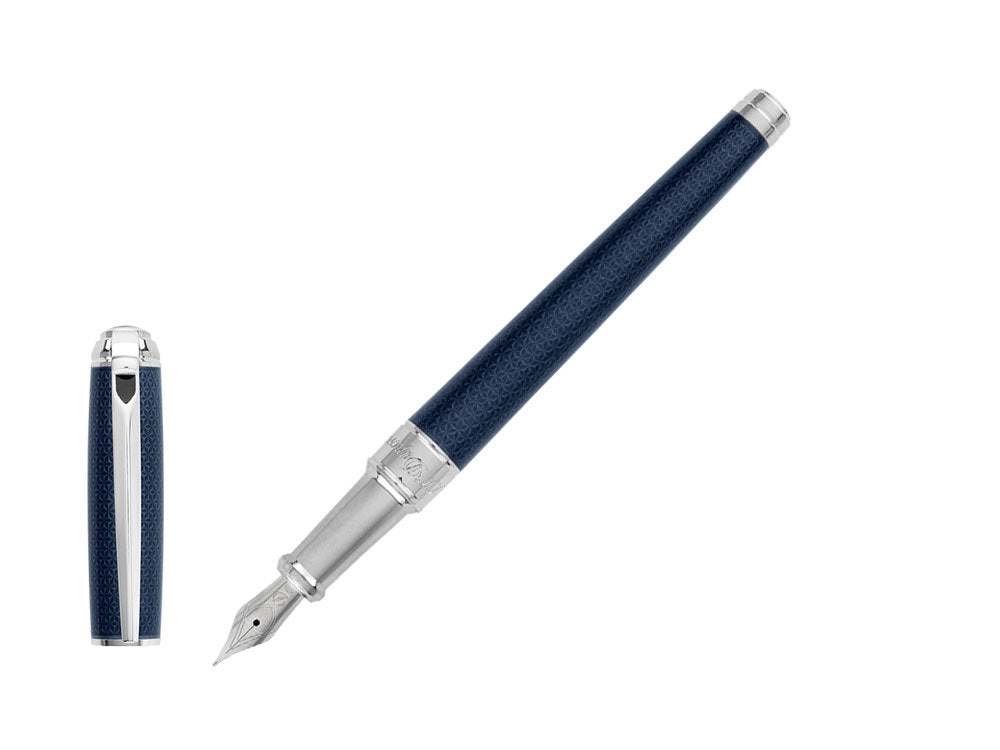 Pluma Estilográfica S.T. Dupont New Line D Medium, Laca, Azul, Guilloche