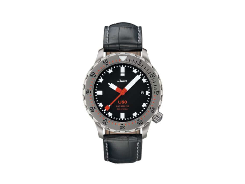 Reloj Automático Sinn U50, 41 mm, 50 atm, Acero submarino, Negro, 1050.010 LB1