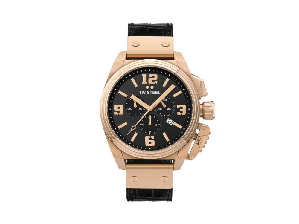 Reloj de Cuarzo TW Steel Canteen, Negro, 46 mm, Correa de piel, 10 atm, TW1014