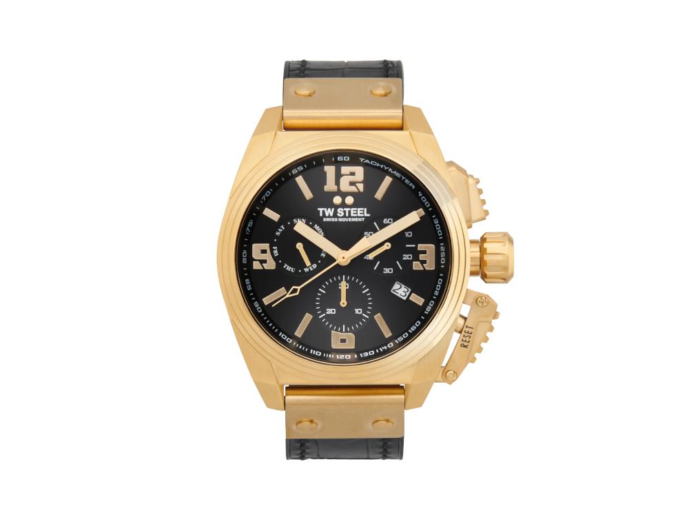 Reloj de Cuarzo TW Steel Swiss Canteen, Negro, 46 mm, Piel, 10 atm, TW1118