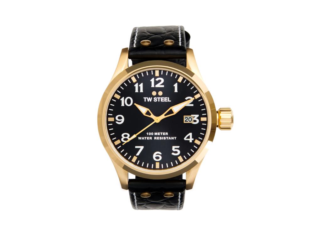 Reloj de Cuarzo TW Steel Volante, Negro, 45 mm, Correa de piel, 10 atm, VS104