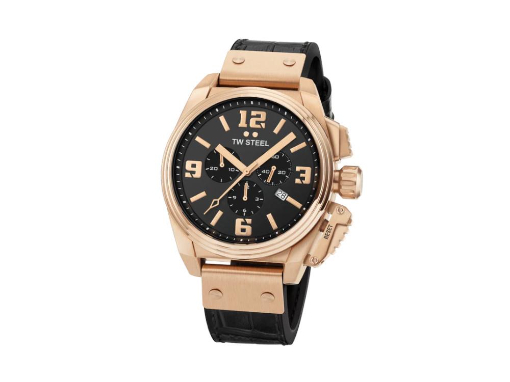 Reloj de Cuarzo TW Steel Canteen, Negro, 46 mm, Correa de piel, 10 atm, TW1014