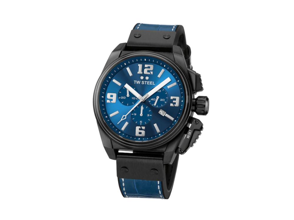 Reloj de Cuarzo TW Steel Canteen, Azul, 46 mm, Correa de piel, 10 atm, TW1016