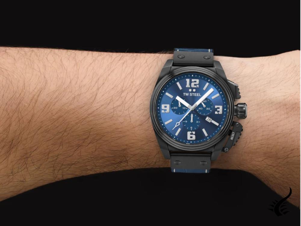 Reloj de Cuarzo TW Steel Canteen, Azul, 46 mm, Correa de piel, 10 atm, TW1016