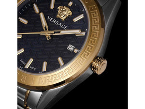 Reloj de Cuarzo Versace V-Code, PVD Oro, Azul, 42 mm, Cristal Zafiro, VE6A00523