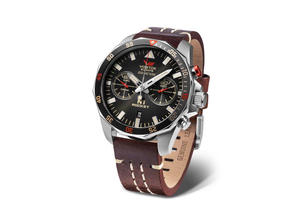 Reloj de Cuarzo Vostok Europe Rocket N-1, Negro, 46 mm, Cronógrafo, 6S21-225A618