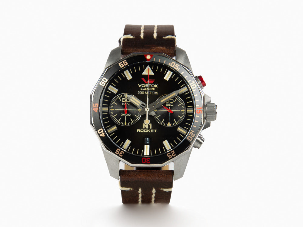 Reloj de Cuarzo Vostok Europe Rocket N-1, Negro, 46 mm, Cronógrafo, 6S21-225A618