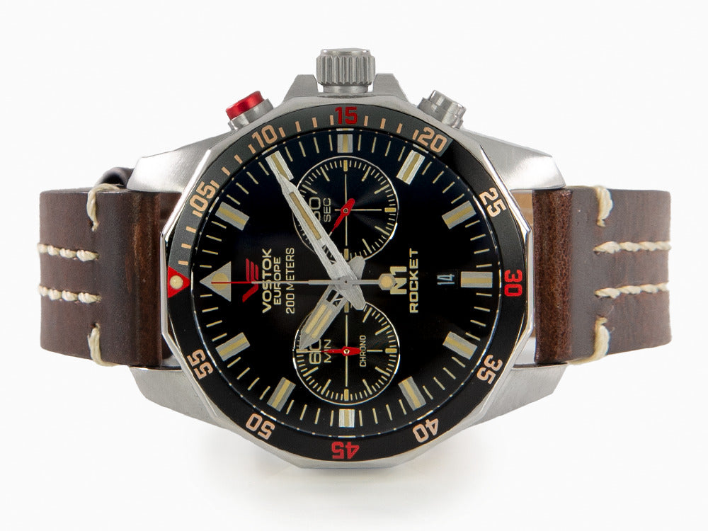 Reloj de Cuarzo Vostok Europe Rocket N-1, Negro, 46 mm, Cronógrafo, 6S21-225A618
