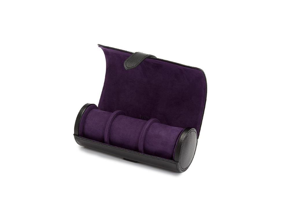 Estuche de relojes WOLF Blake, 3 Relojes, Negro, Piel, 305028