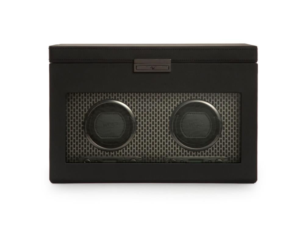 Rotor de relojes WOLF Axis, 2 Relojes, Negro, Piel Vegana, 469303