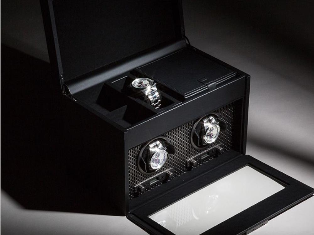 Rotor de relojes WOLF Axis, 2 Relojes, Negro, Piel Vegana, 469303