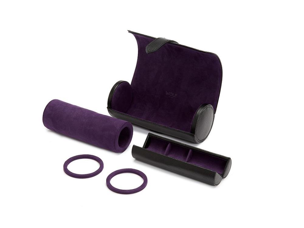 Estuche de relojes WOLF Blake, 3 Relojes, Negro, Piel, 305028