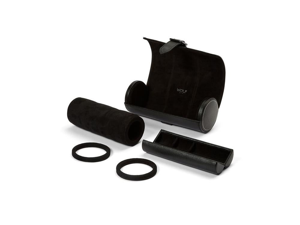 Estuche de relojes WOLF British Racing, 3 Relojes, Negro, Piel, 792902